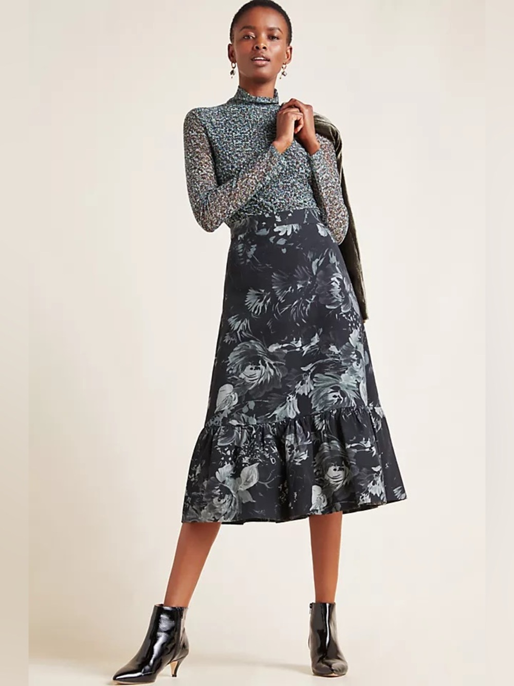 Anthropologie Hope for Flowers by Tracy Reese Edita Flounced Midi Skirt